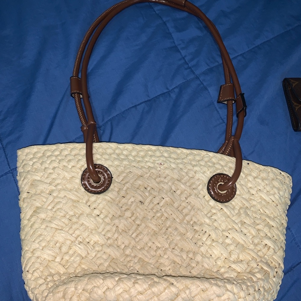Stylish Cream and Brown Woven Tote Bag